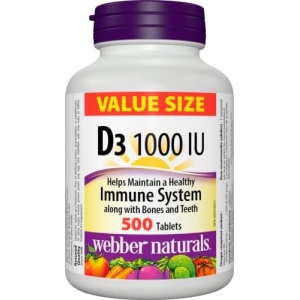 Webber Naturals Vitamin D3 1000 IU, 500 Tablets, For Healthy Bones, Teeth